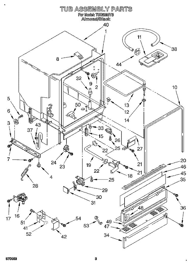 TUB ASSEMBLY, LIT/OPTIONAL Diagram and Parts List for TUD5000Y3  Whirlpool Dishwasher