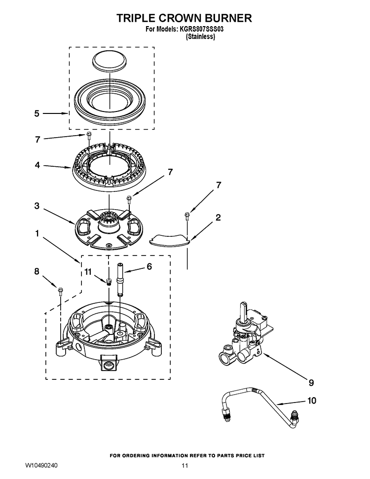 TRIPLE CROWN BURNER Diagram and Parts List for KGRS807SSS03  KitchenAid Range