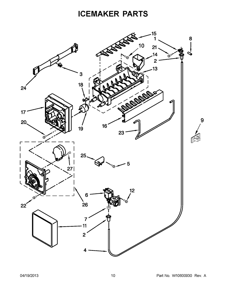ICEMAKER PARTS Diagram and Parts List for W8RXEGMWB02  Whirlpool Refrigerator