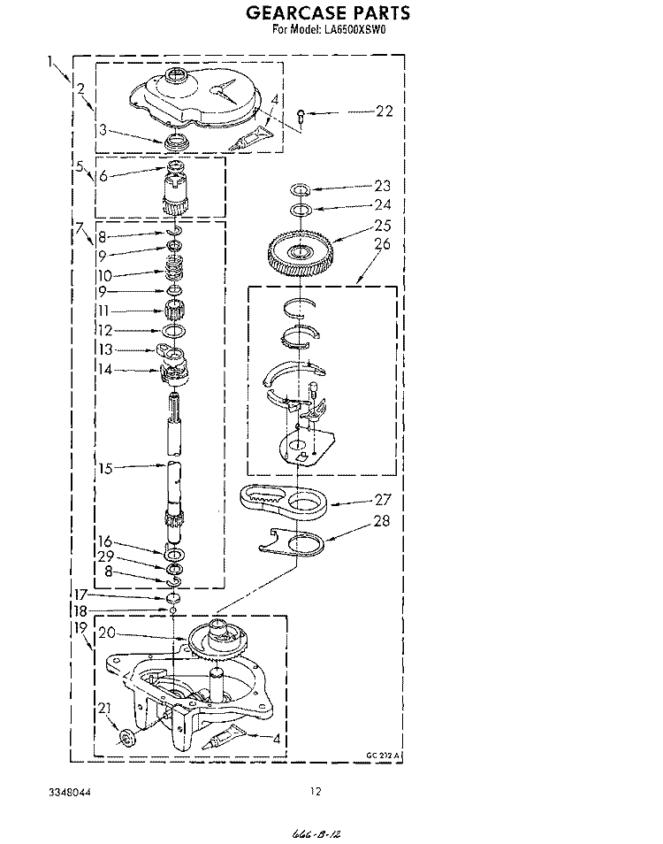 GEARCASE Diagram and Parts List for LA6500XSW0  Whirlpool Washer