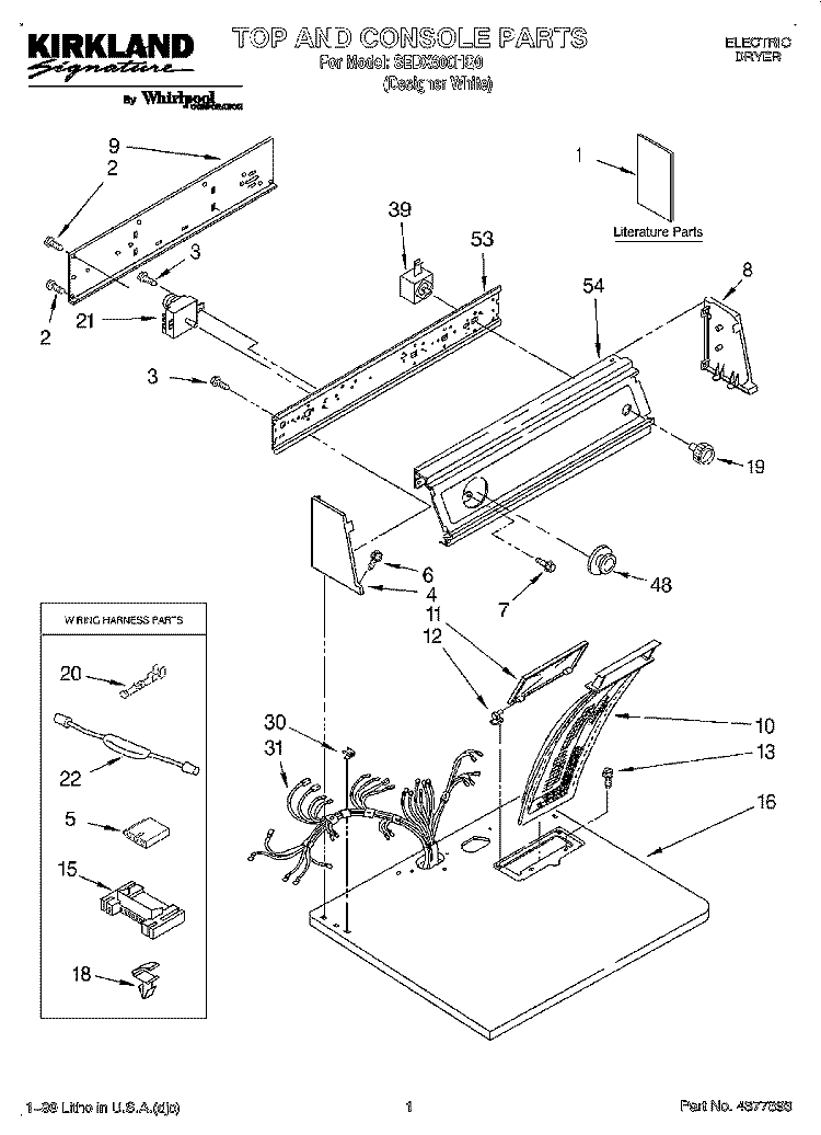 SECTION Diagram and Parts List for SEDX600HQ0  Whirlpool Dryer