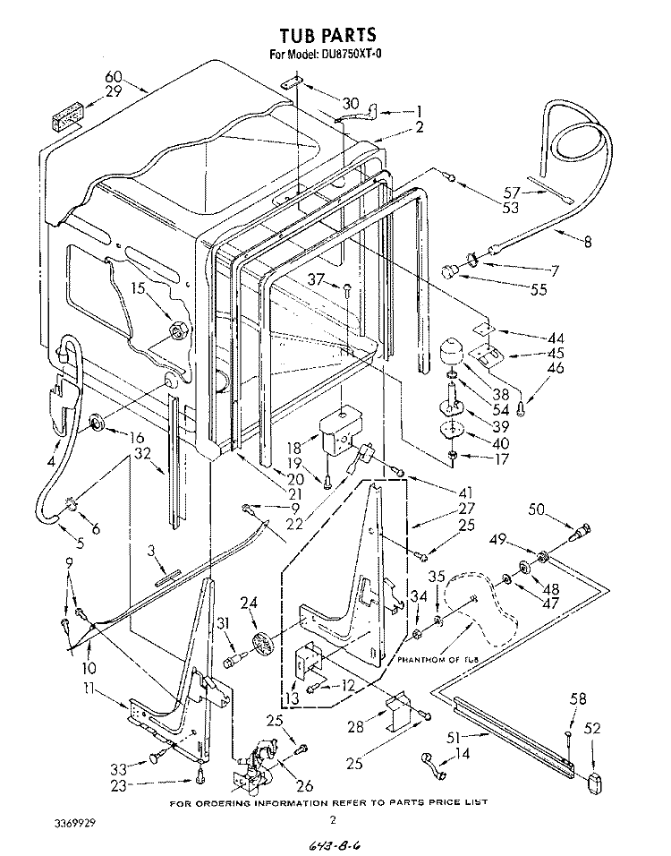 TUB, LITERATURE AND OPTIONAL Diagram and Parts List for DU8750XT0  Whirlpool Dishwasher