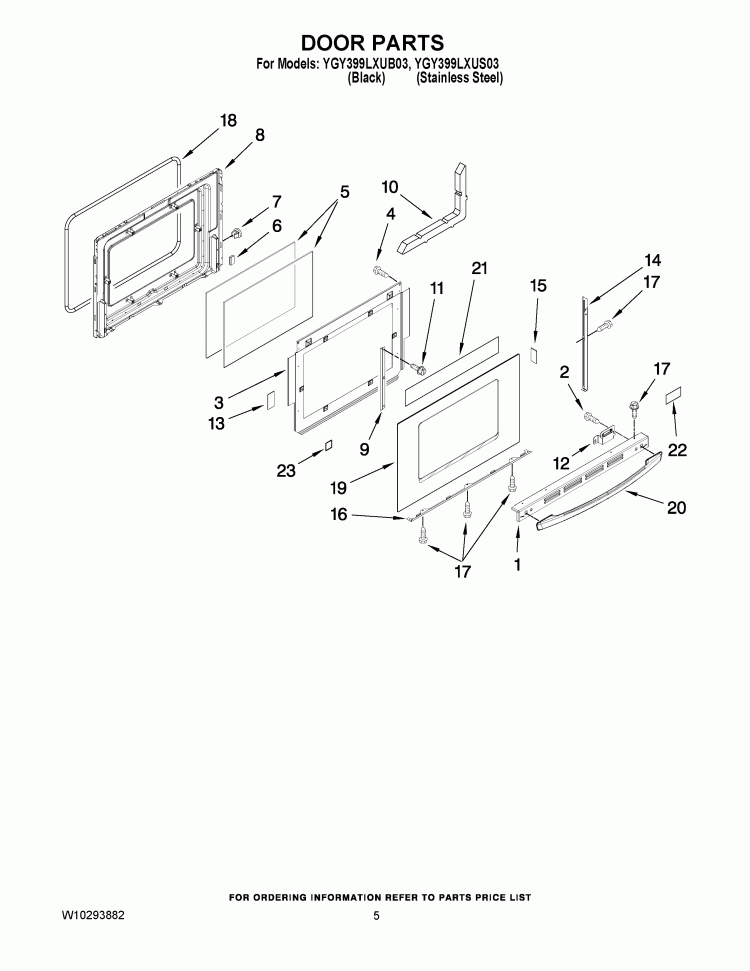 DOOR PARTS Diagram and Parts List for YGY399LXUB03  Whirlpool Range