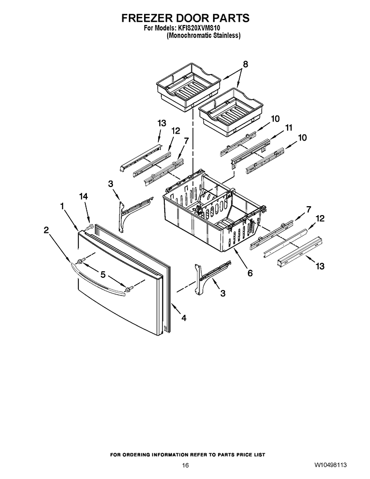 FREEZER DOOR PARTS Diagram and Parts List for KFIS20XVMS10  KitchenAid Refrigerator
