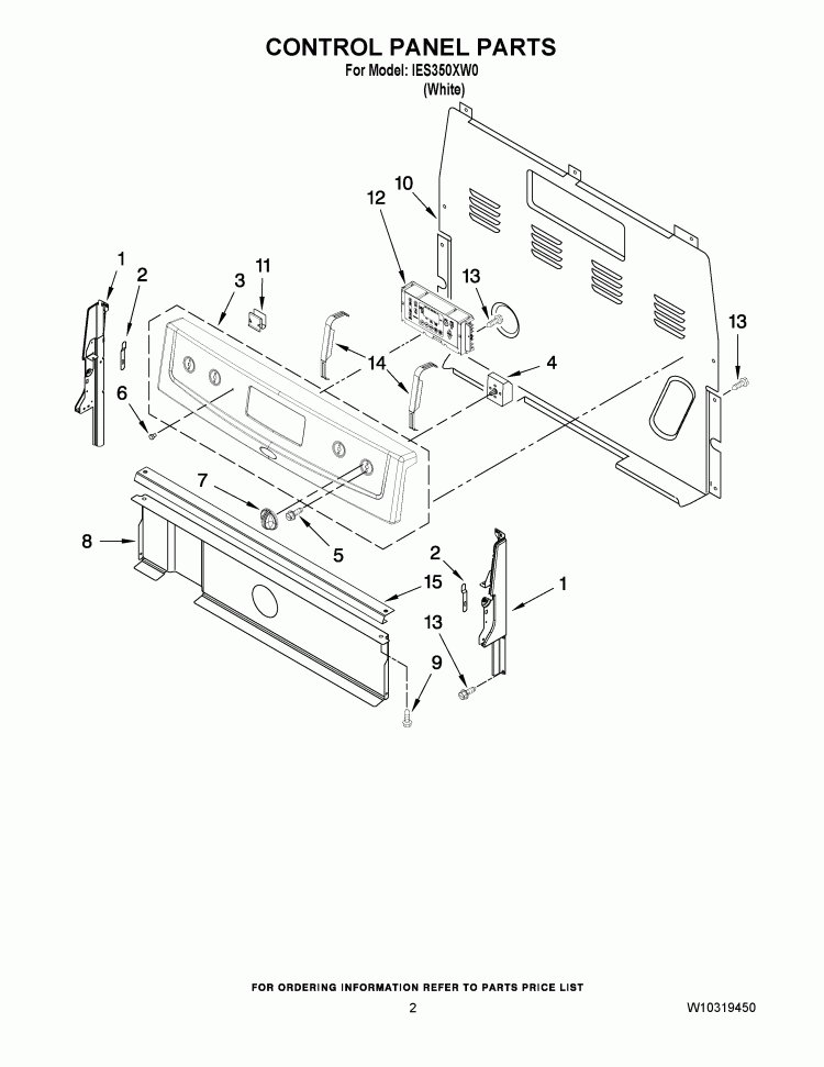 CONTROL PANEL PARTS Diagram and Parts List for IES350XW0  Inglis Range