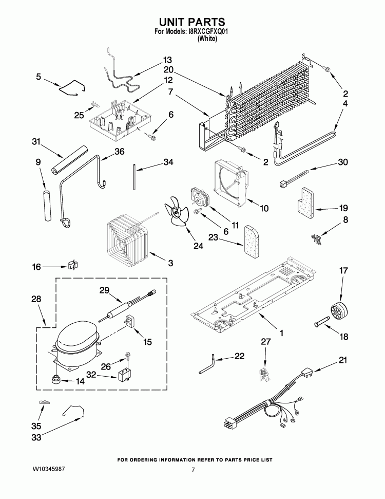 UNIT PARTS Diagram and Parts List for I8RXCGFXQ01  Inglis Refrigerator