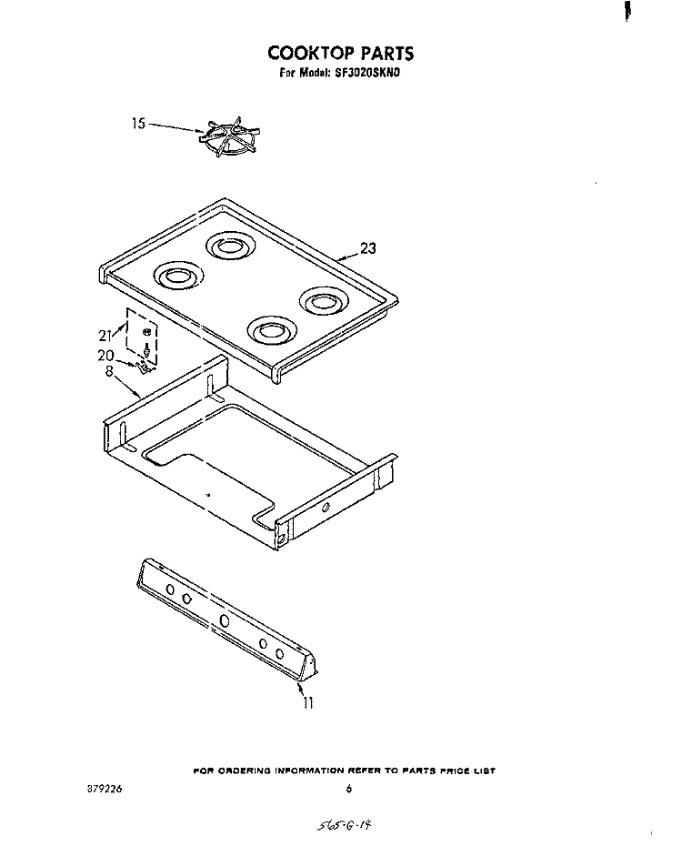 COOK TOP Diagram and Parts List for SF3020SKN0  Whirlpool Range