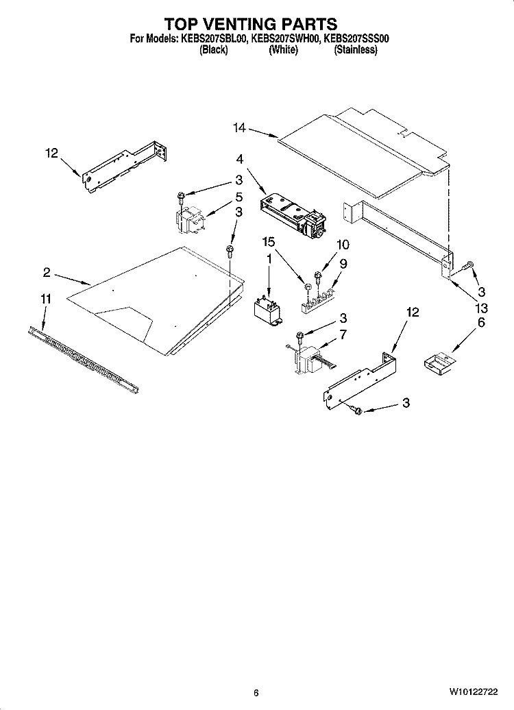 TOP VENTING PARTS, OPTIONAL PARTS Diagram and Parts List for KEBS207SWH00  KitchenAid Wall Oven