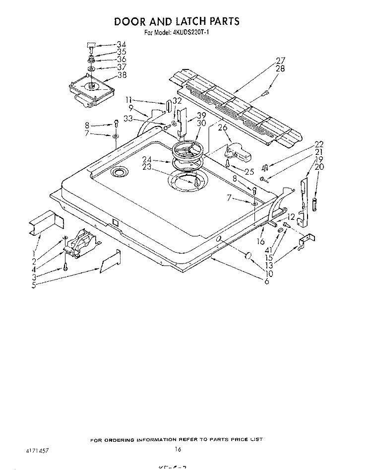 DOOR AND LATCH Diagram and Parts List for 4KUDS220T1  KitchenAid Dishwasher