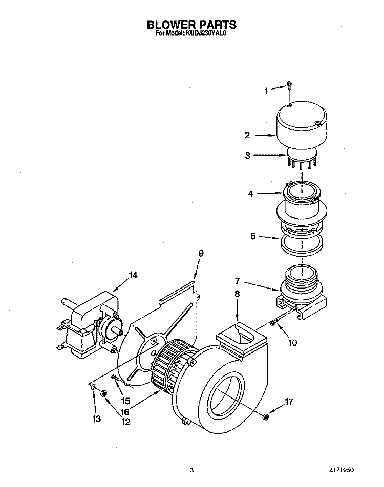 BLOWER Diagram and Parts List for KUDJ230YAL0  KitchenAid Dishwasher