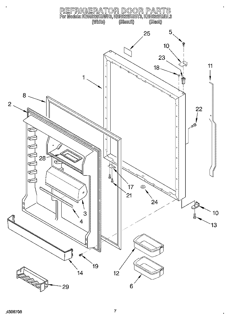 REFRIGERATOR DOOR Diagram and Parts List for KBRS22KGBL3  KitchenAid Refrigerator