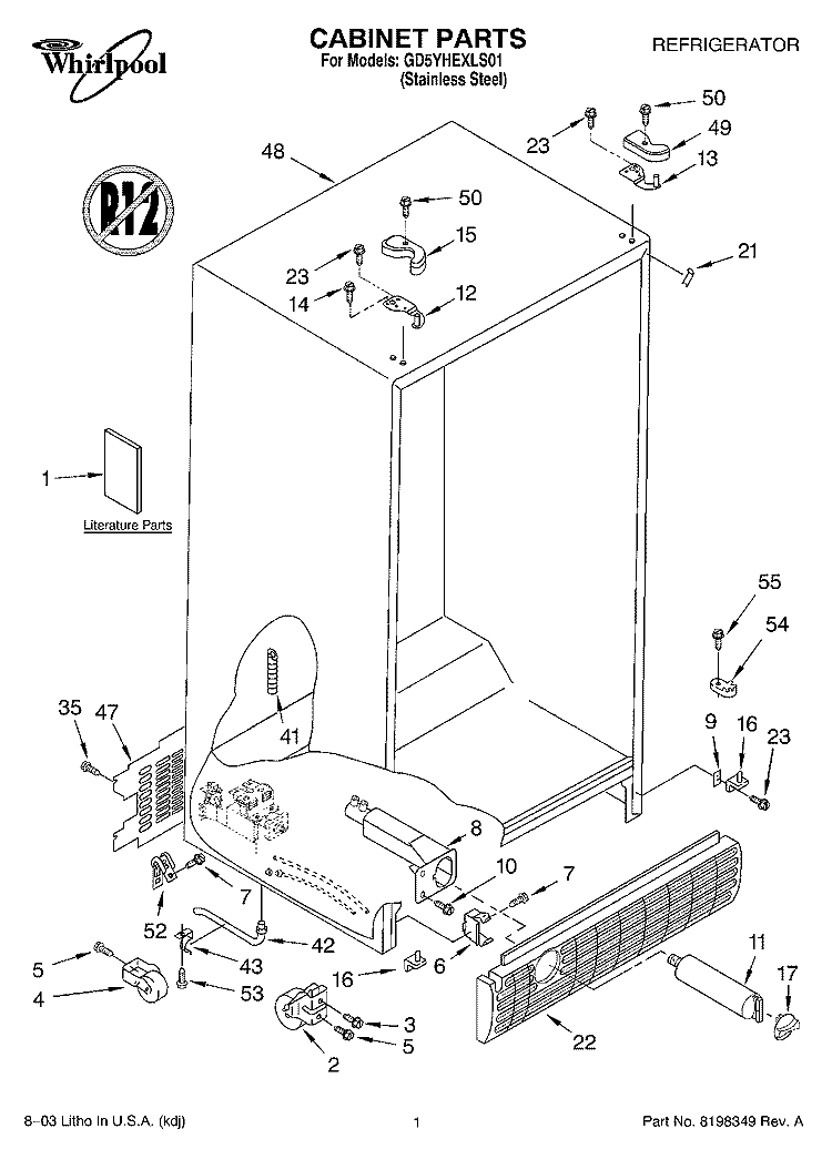 CABINET PARTS Diagram and Parts List for GD5YHEXLS01  Whirlpool Refrigerator