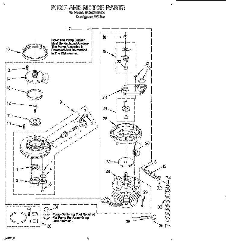 PUMP AND MOTOR Diagram and Parts List for DU920QWDQ0  Whirlpool Dishwasher