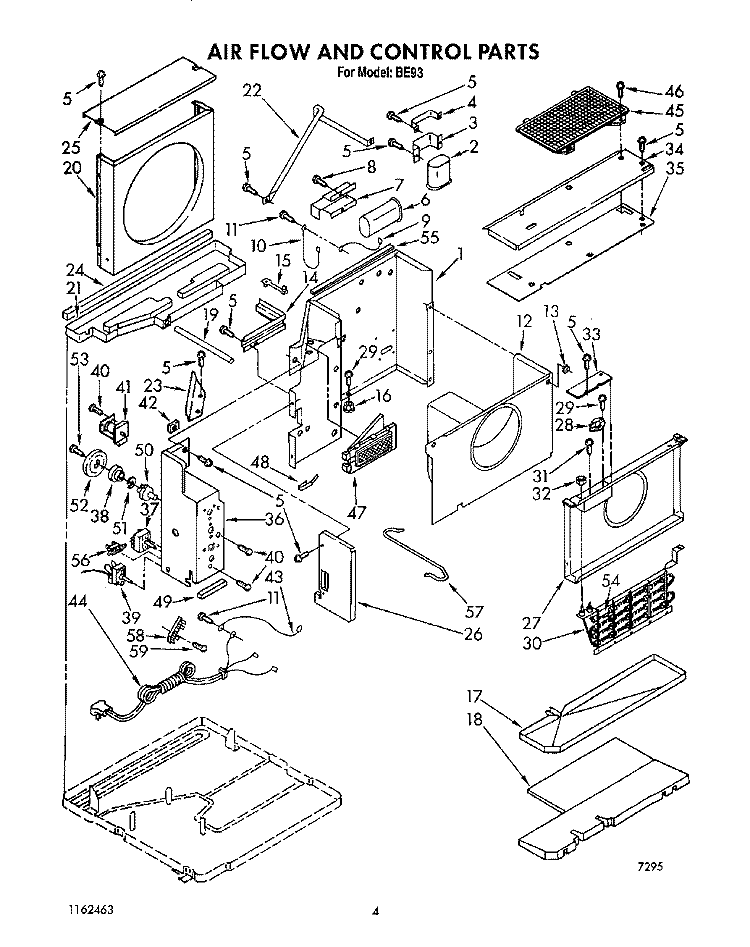 AIR FLOW AND CONTROL Diagram and Parts List for BE93  Whirlpool Air Conditioner
