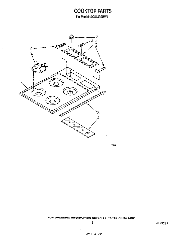 COOKTOP Diagram and Parts List for SC8430SRW1  Whirlpool Cooktop