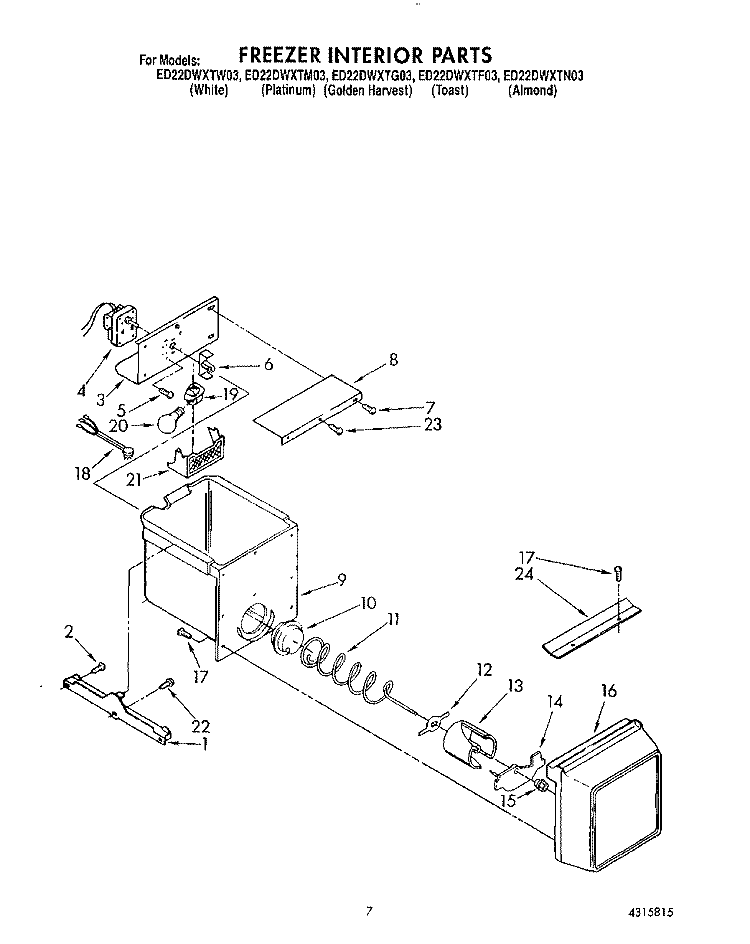 FREEZER INTERIOR Diagram and Parts List for ED22DWXTM03  Whirlpool Refrigerator