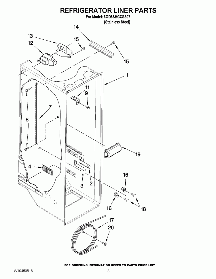 REFRIGERATOR LINER PARTS Diagram and Parts List for 6GD5SHGXSS07  Whirlpool Refrigerator