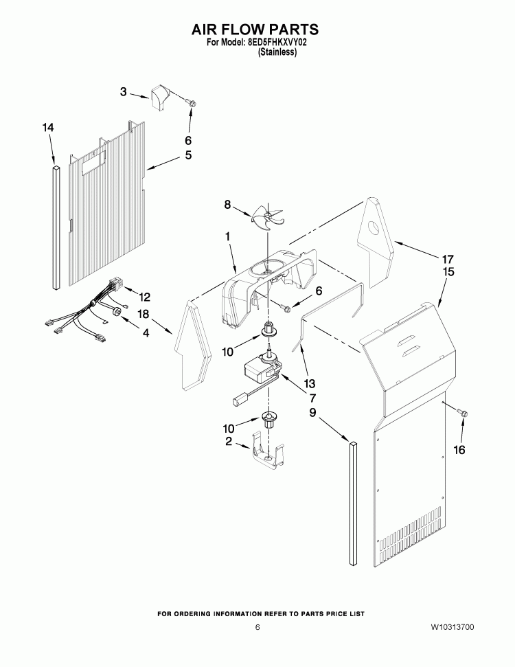 AIR FLOW PARTS Diagram and Parts List for 8ED5FHKXVY02  Whirlpool Refrigerator