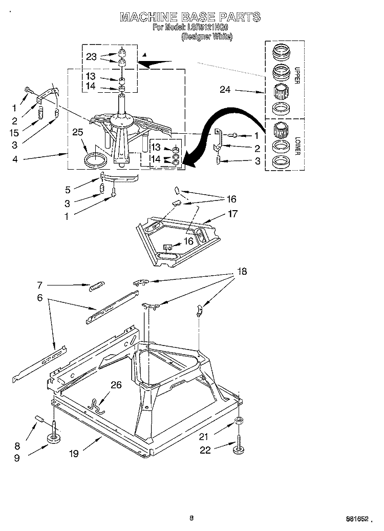 MACHINE BASE Diagram and Parts List for LSR5121HQ0  Whirlpool Washer