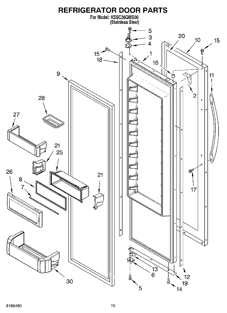 REFRIGERATOR DOOR PARTS Diagram and Parts List for KSSC36QMS00  KitchenAid Refrigerator