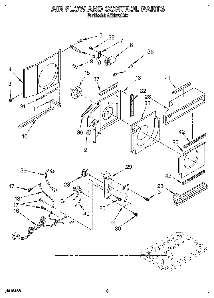 AIR FLOW AND CONTROL Diagram and Parts List for ACM072XA0  Whirlpool Air Conditioner