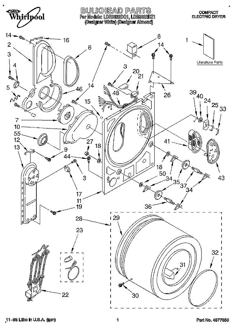 SECTION Diagram and Parts List for LDR3822DQ1  Whirlpool Dryer