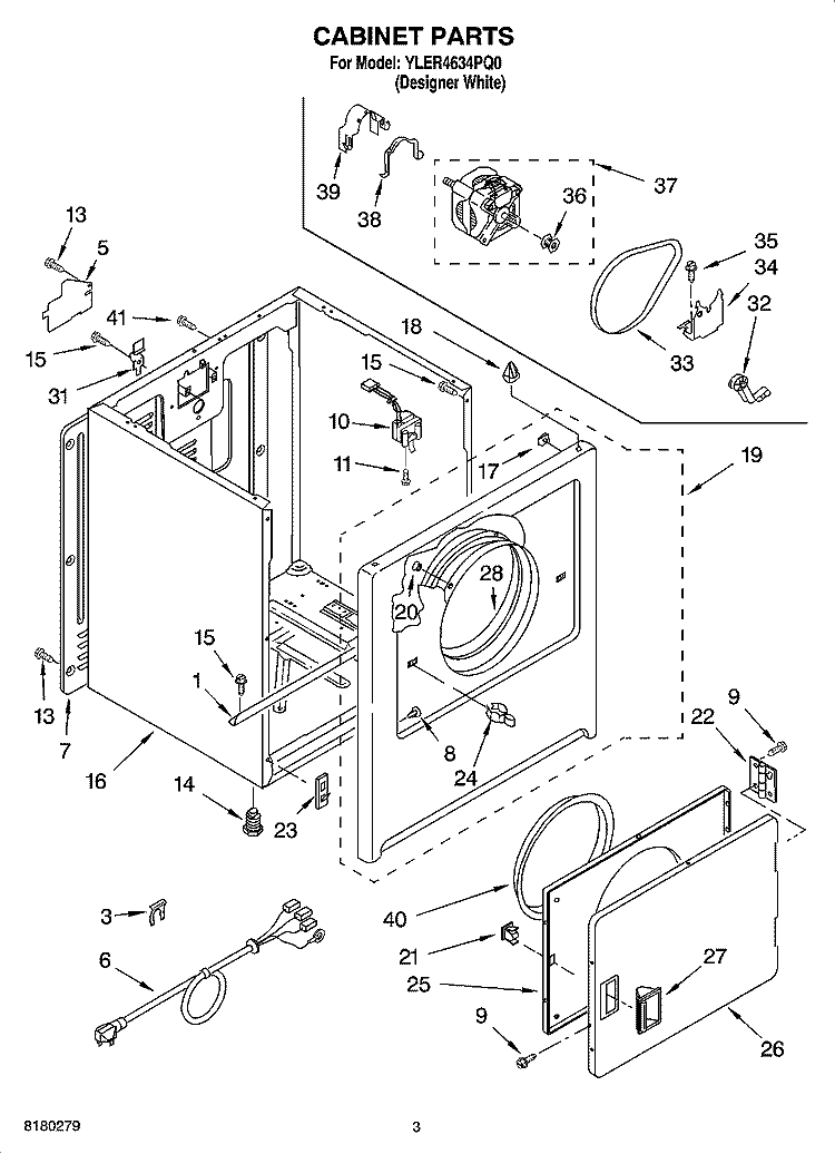 CABINET PARTS Diagram and Parts List for YLER4634PQ0  Whirlpool Dryer