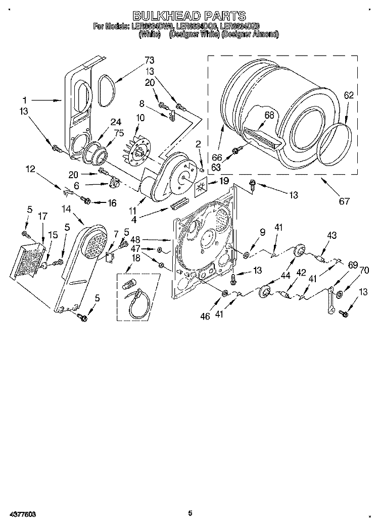 SECTION Diagram and Parts List for LER6634DZ0  Whirlpool Dryer