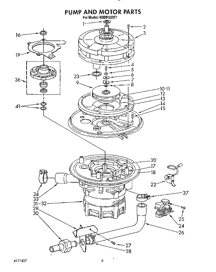 PUMP AND MOTOR Diagram and Parts List for KUDP220T1  KitchenAid Dishwasher