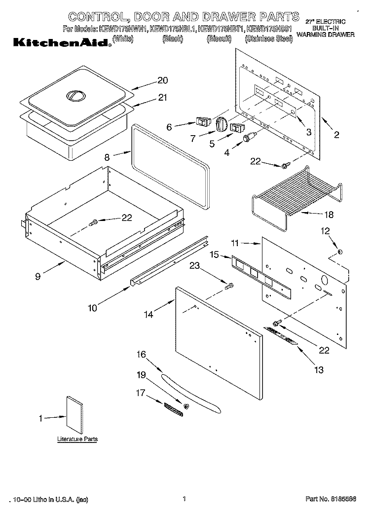 SECTION Diagram and Parts List for KEWD175HBL1  KitchenAid Warming Drawer