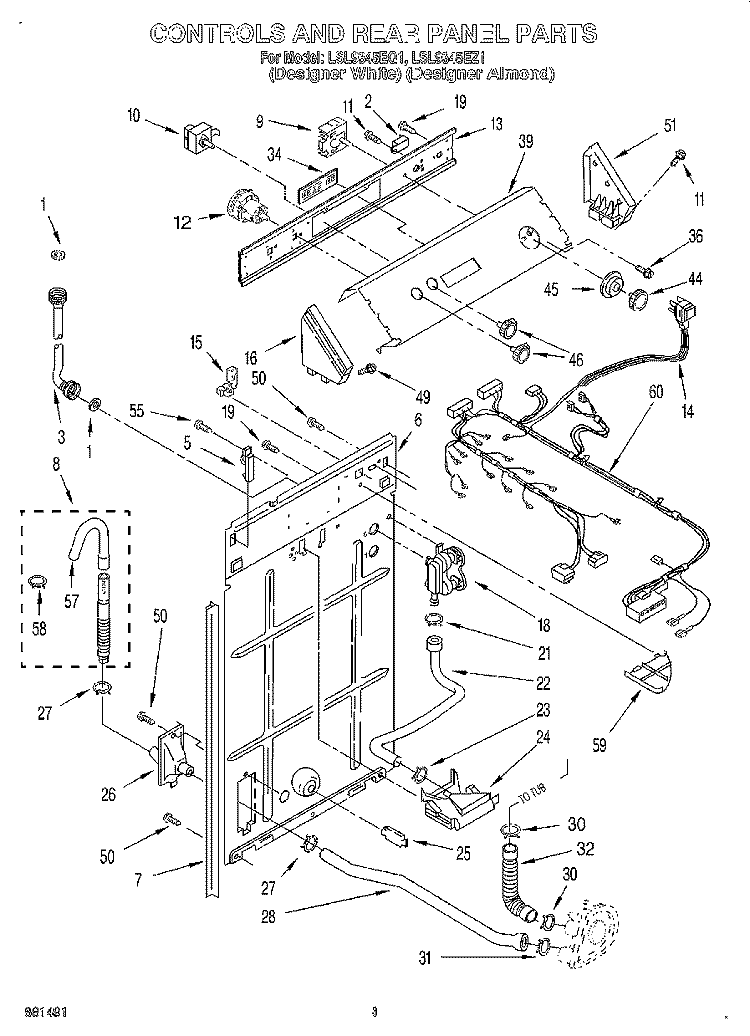 CONTROLS AND REAR PANEL Diagram and Parts List for LSL9345EZ1  Whirlpool Washer