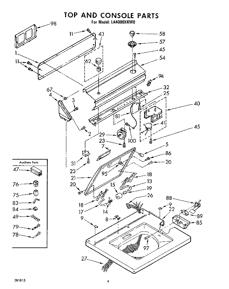 TOP AND CONSOLE Diagram and Parts List for LA4000XKW0  Whirlpool Washer