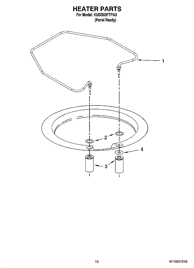 HEATER PARTS Diagram and Parts List for KUDS03FTPA3  KitchenAid Dishwasher