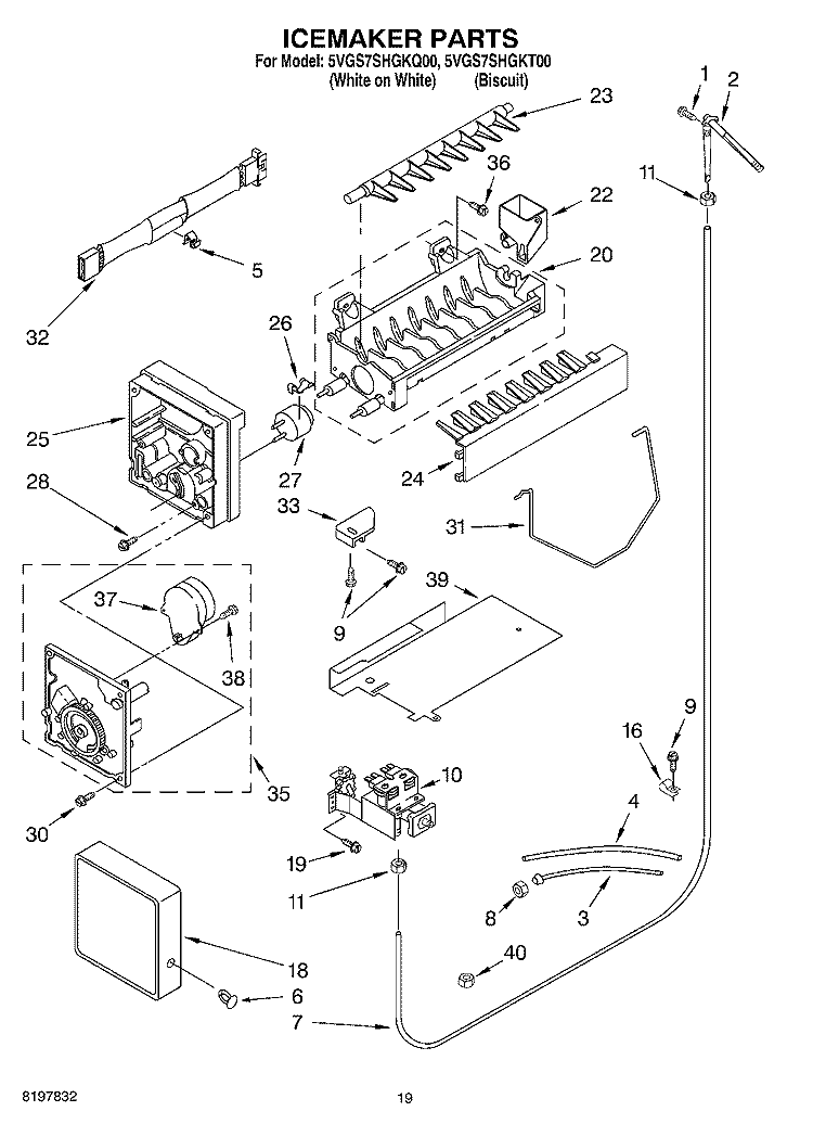 ICE MAKER, OPTIONAL Diagram and Parts List for 5VGS7SHGKT00  Whirlpool Refrigerator