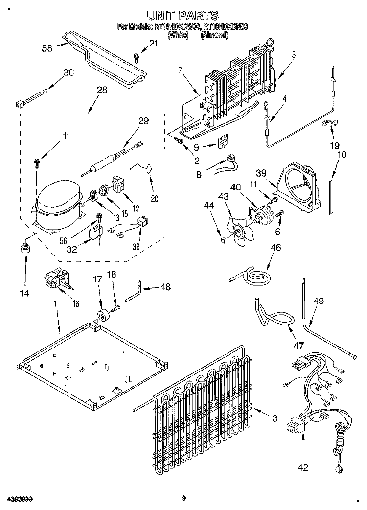 UNIT, LIT/OPTIONAL Diagram and Parts List for RT18HDXDN03  Roper Refrigerator