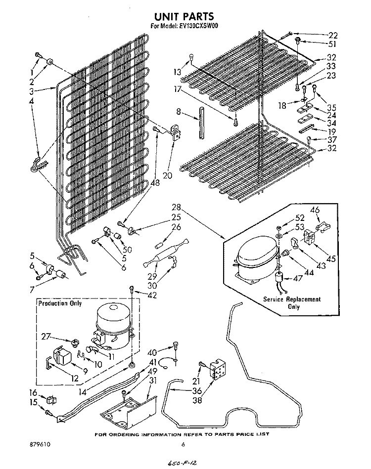 UNIT Diagram and Parts List for EV130CXSW00  Whirlpool Freezer