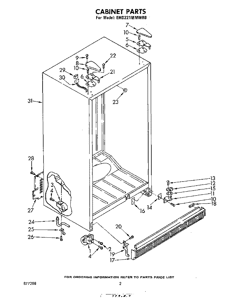 CABINET Diagram and Parts List for EHD221MMWR0  Whirlpool Refrigerator