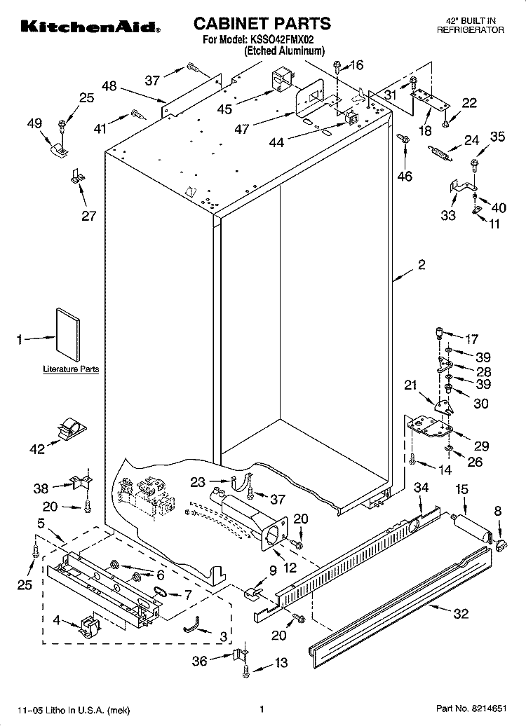 CABINET PARTS Diagram and Parts List for KSSO42FMX02  KitchenAid Refrigerator