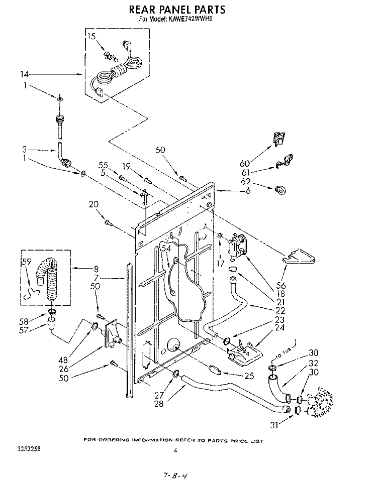 REAR PANEL Diagram and Parts List for KAWE742WWH0  KitchenAid Washer