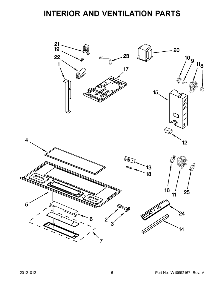 INTERIOR AND VENTILATION PARTS Diagram and Parts List for YWMH31017AB1  Whirlpool Microwave