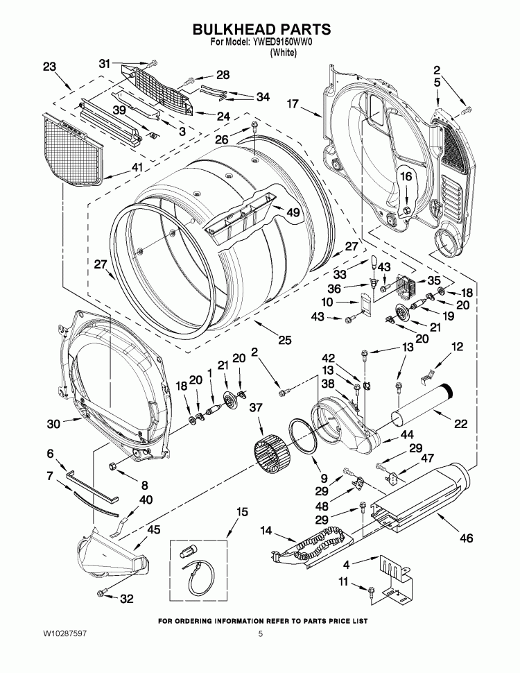 BULKHEAD PARTS Diagram and Parts List for YWED9150WW0  Whirlpool Dryer
