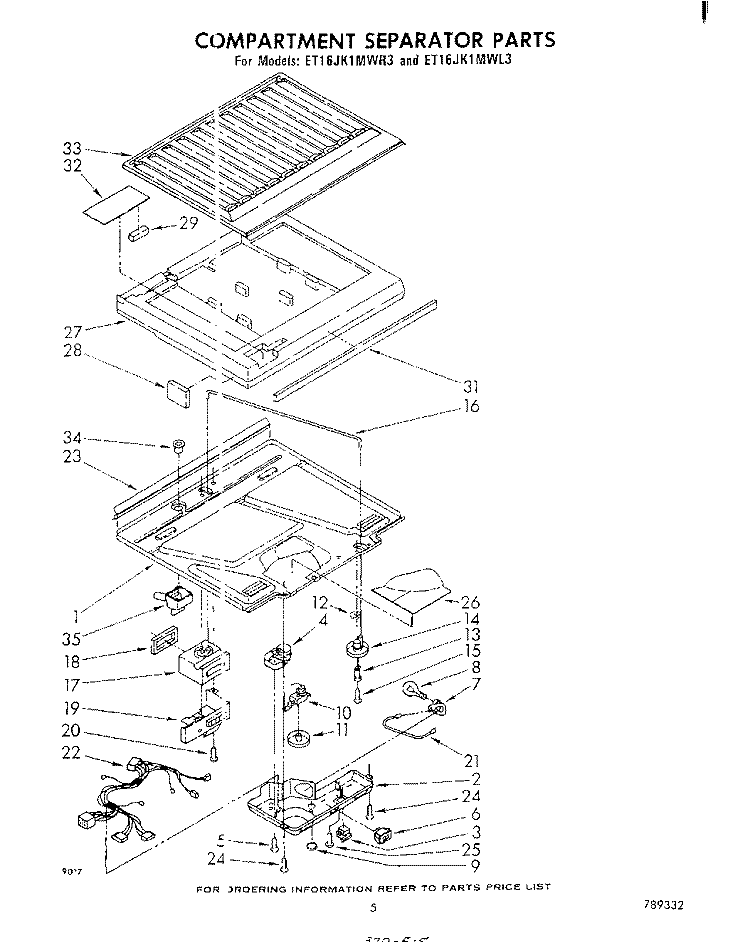 COMPARTMENT SEPARATOR Diagram and Parts List for ET16JK1MWR3  Whirlpool Refrigerator