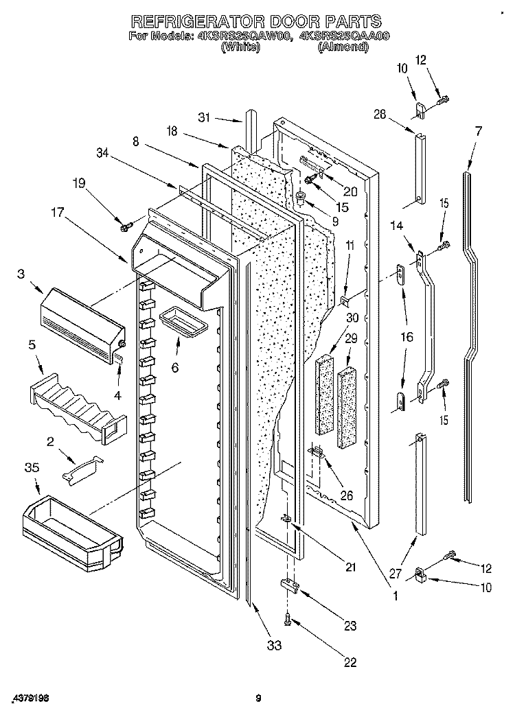 REFRIGERATOR DOOR Diagram and Parts List for 4KSRS25QAW00  KitchenAid Refrigerator