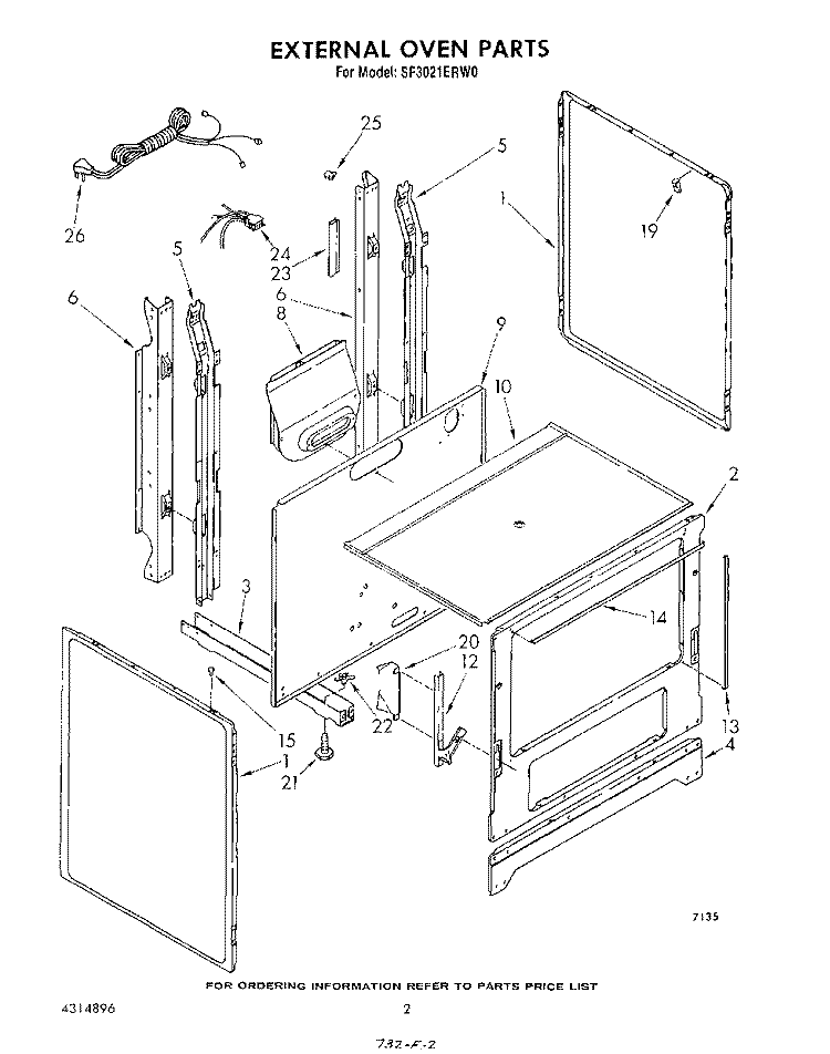 EXTERNAL OVEN Diagram and Parts List for SF3021ERW0  Whirlpool Range
