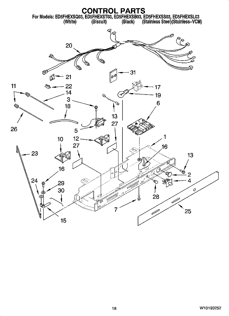 CONTROL PARTS Diagram and Parts List for ED5FHEXSB03  Whirlpool Refrigerator