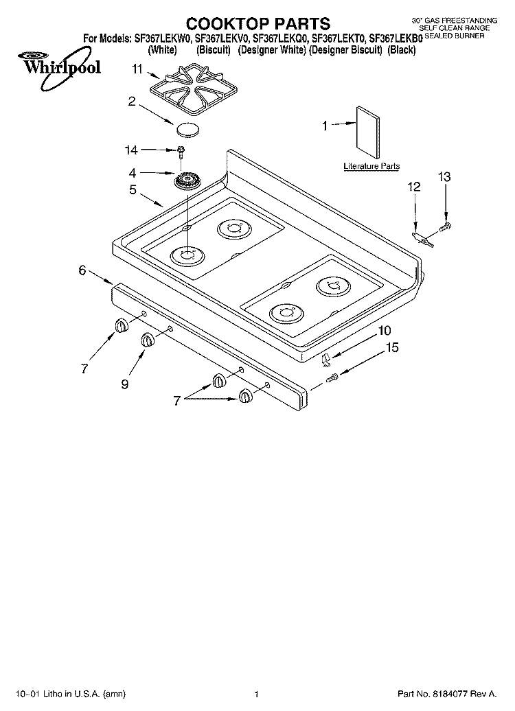 COOKTOP, LITERATURE Diagram and Parts List for SF367LEKW0  Whirlpool Range
