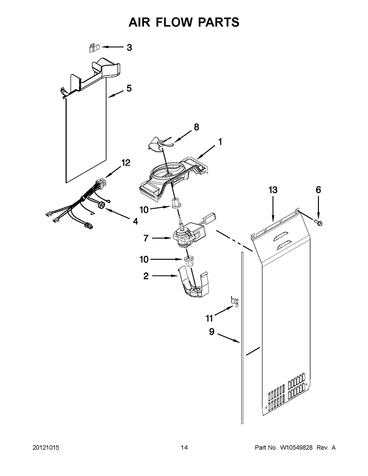 AIR FLOW PARTS Diagram and Parts List for 6ISC21N4AF00  Whirlpool Refrigerator