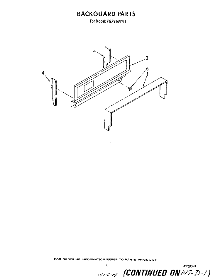 BACKGUARD Diagram and Parts List for FGP215VW1  Roper Range