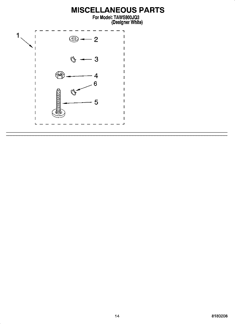 MISCELLANEOUS PARTS OPTIONAL PARTS (NOT INCLUDED) Diagram and Parts List for TAWS800JQ3  Estate Washer