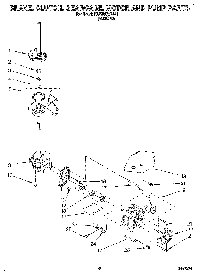 BRAKE, CLUTCH, GEARCASE, MOTOR & PUMP Diagram and Parts List for KAWE678BAL1  KitchenAid Washer